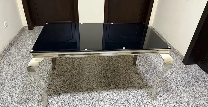 Brand New Black Glass Top Dining Table For Sale .